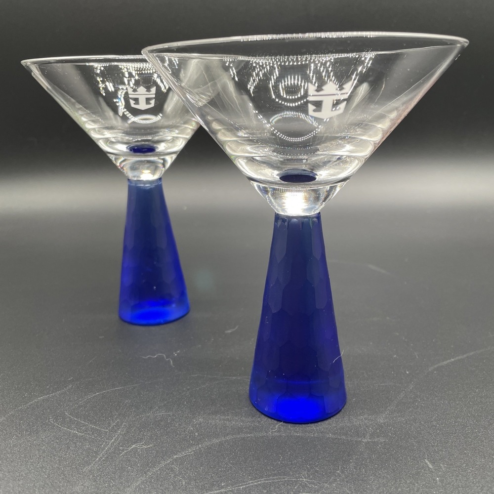 Artland Prescott Martini Glasses Cobalt Blue Frosted Honeycomb Stem Cruise Set